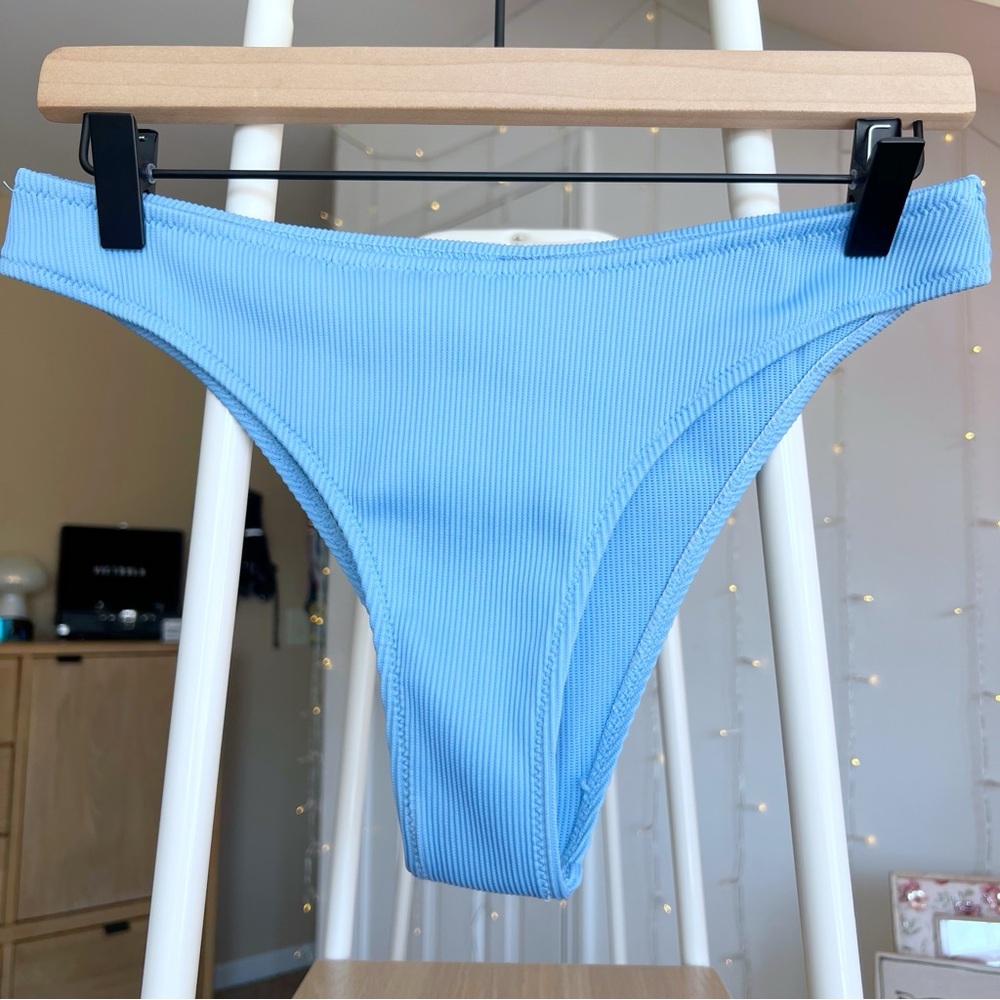 Zaful Light Blue Ribbed Cheeky Bikini Bottom